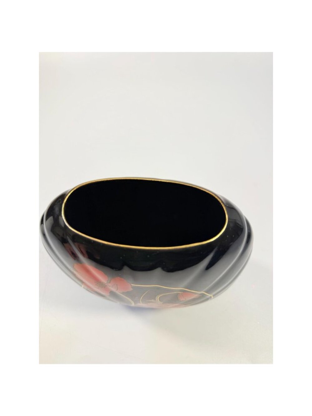 Oriental Vase Black Gloss Porcelain Red Poppies Flowers Poppy Fine China Japan 8 - Picture 5 of 16